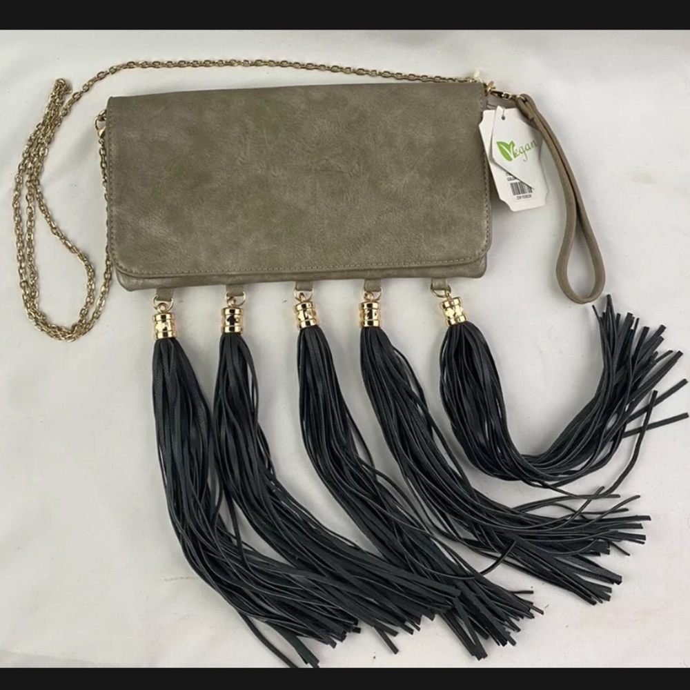 New Handbag Republic Vegan Clutch with Fringe/Tassels